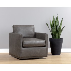 Portman Swivel Lounge Chair - Marseille Concrete Leather - Lifestyle