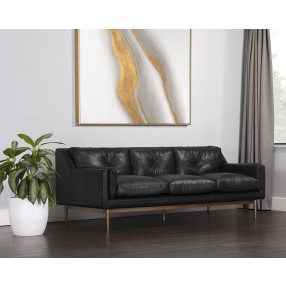  Sunpan Benton Sofa in Behike Ebony Leather - Lifestyle