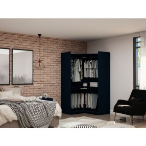 Manhattan Comfort Mulberry Modern Open Corner Closet with 2 Hanging Rods in Tatiana Midnight Blue