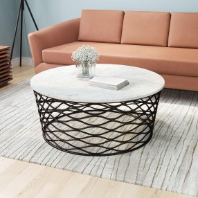 Zuo Modern Queen Coffee Table White and Antique Bronze - Lifestyle