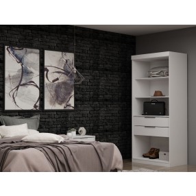 Manhattan Comfort Mulberry Open 1 Sectional Modern Armoire Wardrobe Closet with 2 Drawers in White