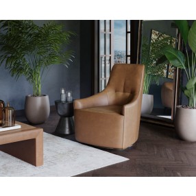 Sunpan Carmine Swivel Lounge Chair In Cognac Leather - Lifestyle