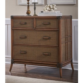 Hospitality Rattan Home Palm Cove 4-Drawer Split Chest with Glass