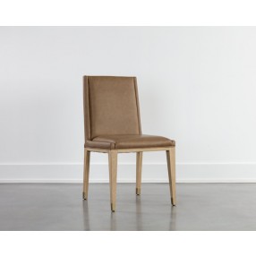 Sunpan Kalla Dining Chair - Milliken Cognac - Front Side Angle