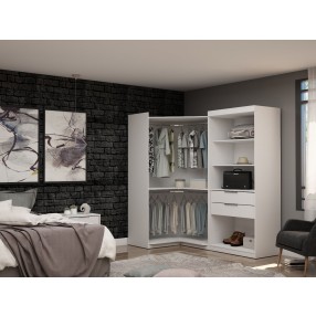 Manhattan Comfort Mulberry Open 2 Sectional Modern Corner Wardrobe Closet with 2 Drawers- Set of 2 in White 