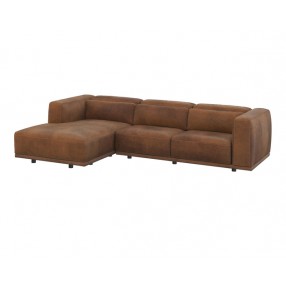Sunpan Beau Sofa Chaise - LAF-Aged Cognac Leather - Front Side Angle