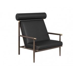 Sunpan Biko Lounge Chair - Black Leather - Front Side Angle