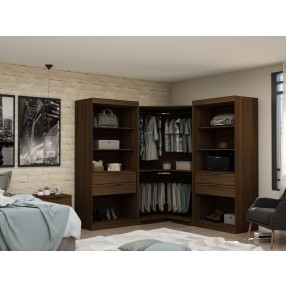 Manhattan Comfort Mulberry Open 3 Sectional Modern Wardrobe Corner Closet with 4 Drawers - Set of 3 in Brown