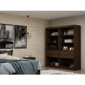 Manhattan Comfort Mulberry Open 2 Sectional Modern Wardrobe Closet with 4 Drawers - Set of 2 in Brown