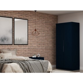 Manhattan Comfort Mulberry 2.0 Sectional Modern Armoire Wardrobe Closet with 2 Drawers in Tatiana Midnight Blue