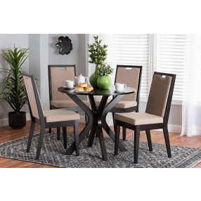 Baxton Studio Eira Modern Sand Fabric and Dark Brown Finished Wood 5 Piece Dining Set - Lifestyle