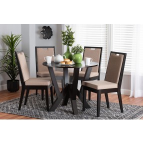 Baxton Studio Ansa Modern Sand Fabric and Dark Brown Finished Wood 5-Piece Dining Set - Lifestyle