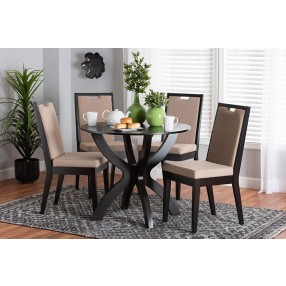 Baxton Studio Rika Modern Sand Fabric and Dark Brown Finished Wood 5-Piece Dining Set - Lifestyle