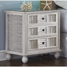 Hospitality Rattan Home Coastal Breeze Three Drawer Nightstand Chest w/Glass