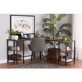 Baxton Studio Lydia Modern Walnut Brown Finished Wood and Black Metal L-Shaped Corner Desk with Shelves - Lifestyle