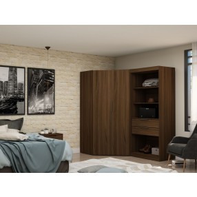 Manhattan Comfort Mulberry 2.0 Semi Open 2 Sectional Modern Wardrobe Corner Closet with 2 Drawers - Set of 2 in Brown