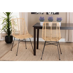 Baxton Studio Manhattan Modern Bohemian Natural Brown Rattan and Black Metal Dining Chair - Set of Two - Lifestyle