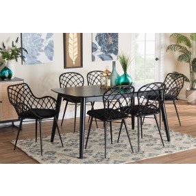 Baxton Studio Aniceta Modern Bohemian Black Finished Wood and Rattan 7-Piece Dining Set - Lifestyle