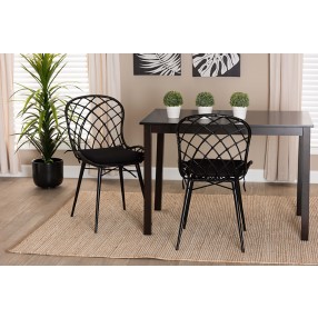 Baxton Studio Sabelle Modern Bohemian Black Finished Rattan and Metal Dining Chair - Set of Two - Lifestyle