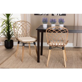 Baxton Studio Sabelle Modern Bohemian Natural Brown Finished Teak Wood and Greywashed Rattan Dining Chair - Lifestyle
