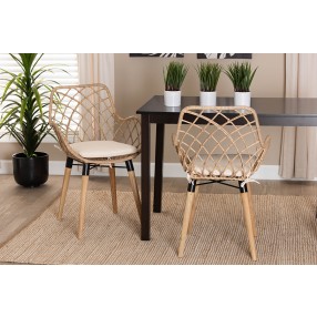 Baxton Studio Ballerina Modern Bohemian Natural Brown Finished Teak Wood and Greywashed Rattan Dining Chair - Lifestyle