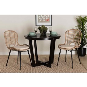 Baxton Studio Brenna Modern Bohemian Greywashed Rattan and Black Metal Dining Chair - Set of Two - Lifestyle