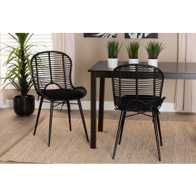 Baxton Studio Brenna Modern Bohemian Black Finished Rattan and Metal Dining Chair - Lifestyle