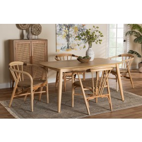 Baxton Studio Kyoto Modern Bohemian Natural Brown Finished Wood and Rattan 5-Piece Dining Set - Lifestyle