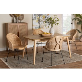 Baxton Studio Lisa Modern Bohemian Natural Brown Rattan and Black Metal 5-Piece Dining Set - Lifestyle