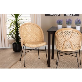 Baxton Studio Lisa Modern Bohemian Natural Brown Rattan and Black Metal Dining Chair - Lifestyle