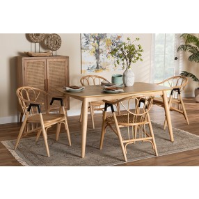 Baxton Studio Cyntia Modern Bohemian Natural Brown Finished Wood and Rattan 5-Piece Dining Set - Lifestyle