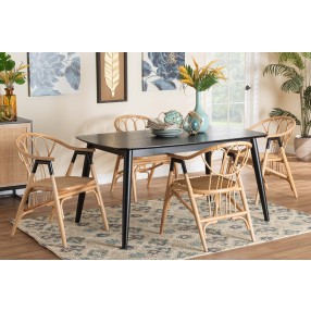 Baxton Studio Cyntia Modern Bohemian Black Finished Wood and Natural Rattan 5-Piece Dining Set - Lifestyle