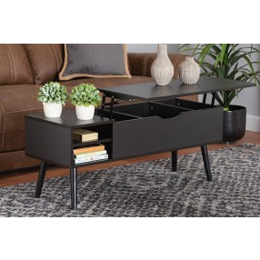 Baxton Studio Roden Modern Two-Tone Black and Espresso Brown Finished Wood Coffee Table with Lift-Top Storage - Lifestyle