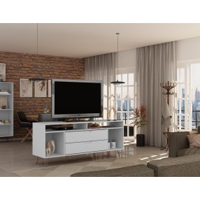 Manhattan Comfort Rockefeller 62.99 TV Stand with Metal Legs and 2 Drawers in White