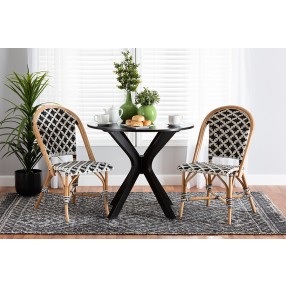 Baxton Studio Ambre Modern French Black and White Weaving Natural Rattan 2-Piece Bistro Chair Set - Lifestyle