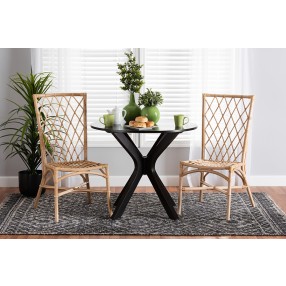 Baxton Studio Doria Modern Bohemian Natural Brown Rattan 2-Piece Dining Chair Set - Lifestyle