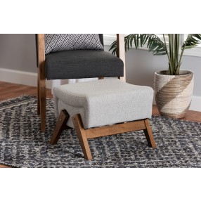 Baxton Studio Hanson Mid-Century Modern Light Grey Fabric and Walnut Brown Finished Wood Ottoman - Lifestyle
