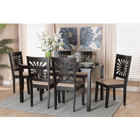 Baxton Studio Olympia Modern Beige Fabric and Espresso Brown Finished Wood 7-Piece Dining Set - Lifestyle
