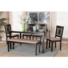Baxton Studio Olympia Modern Beige Fabric and Espresso Brown Finished Wood 6-Piece Dining Set - Lifestyle