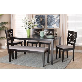 Baxton Studio Olympia Modern Grey Fabric and Espresso Brown Finished Wood 6-Piece Dining Set - Lifestyle