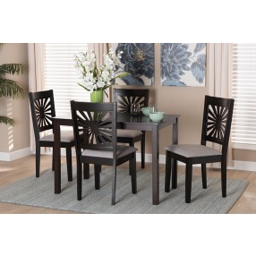 Baxton Studio Olympia Modern Grey Fabric and Espresso Brown Finished Wood 5-Piece Dining Set - Lifestyle