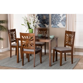 Baxton Studio Olympia Modern Grey Fabric and Walnut Brown Finished Wood 5-Piece Dining Set - Lifestyle