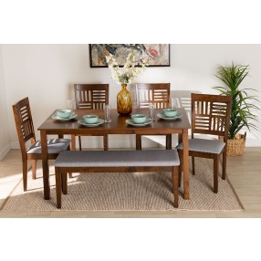 Baxton Studio Deanna Modern Grey Fabric and Walnut Brown Finished Wood 6-Piece Dining Set - Lifestyle