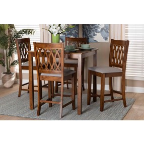 Baxton Studio Florencia Modern Grey Fabric and Walnut Brown Finished Wood 5-Piece Pub Set - Lifestyle
