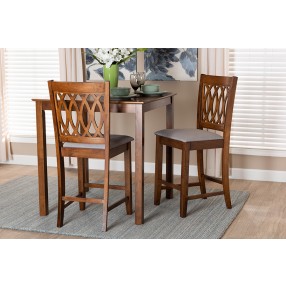 Baxton Studio Florencia Modern Grey Fabric and Walnut Brown Finished Wood Counter Stool - Set of Two - Lifdestyle