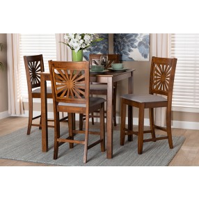 Baxton Studio Olympia Modern Grey Fabric and Walnut Brown Finished Wood 5-Piece Pub Set - Lifestyle