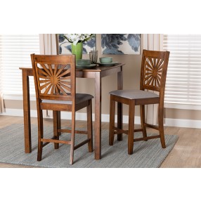 Baxton Studio Olympia Modern Grey Fabric and Walnut Brown Finished Wood Counter Stool - Set of Two - Lifestyle