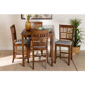Baxton Studio Deanna Modern Grey Fabric and Walnut Brown Finished Wood 5-Piece Pub Set - Lifestyle