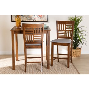 Baxton Studio Deanna Modern Grey Fabric and Walnut Brown Finished Wood 2-Piece Counter Stool Set - Lifestyle