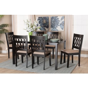 Baxton Studio Florencia Modern Beige Fabric and Espresso Brown Finished Wood 7-Piece Dining Set - Lifestyle
